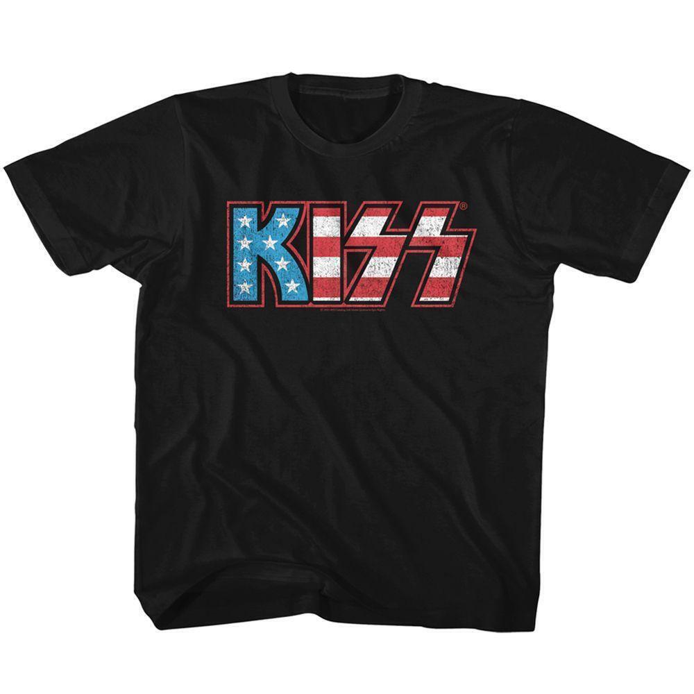 Kiss Flag Kiss Black Youth T Shirt